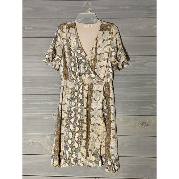 Dex Snake Print Ruffle Surplice Dress Size Medium; - Picture 1 of 6